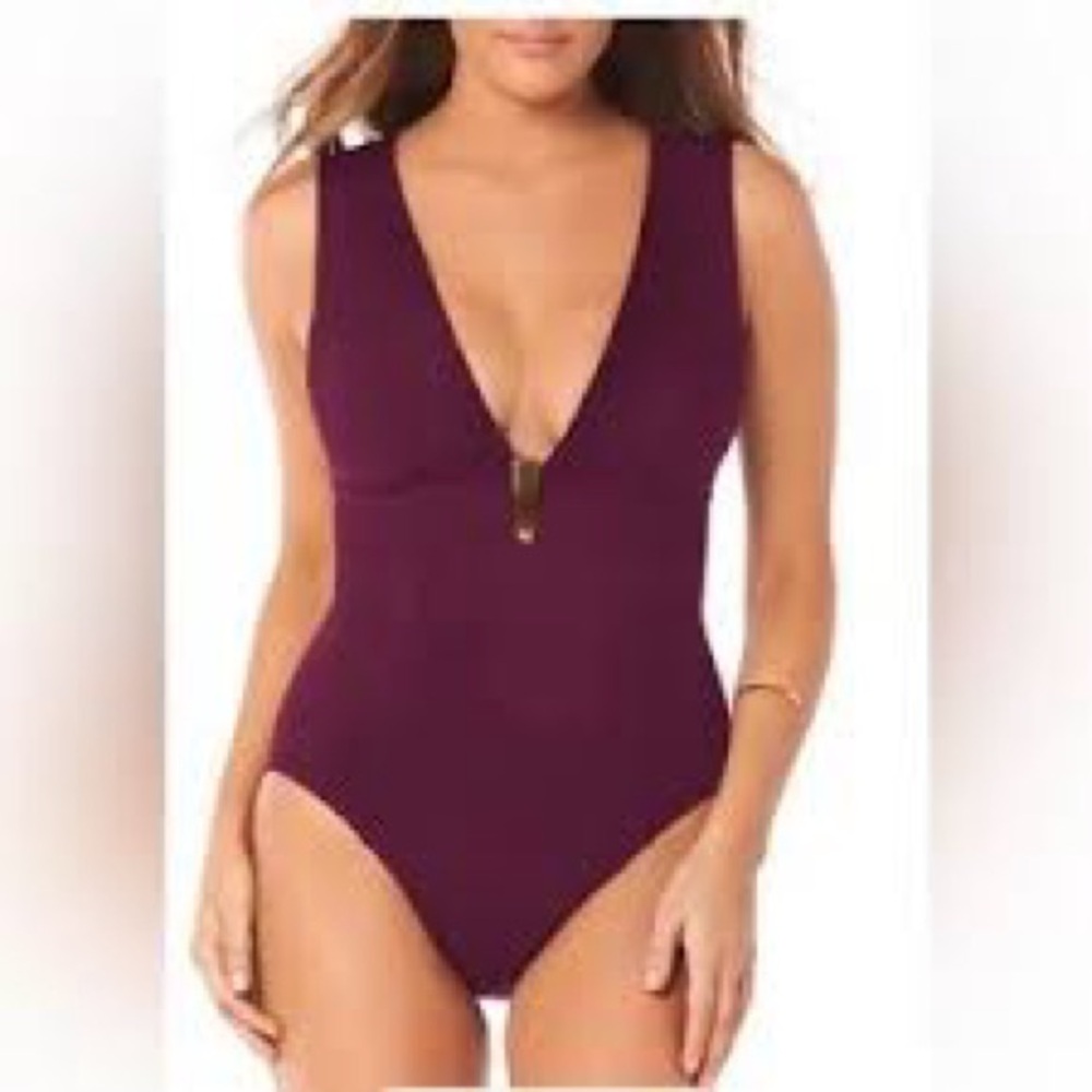 Amoressa Swim by Miraclesuit Plum‎ One-Piece Swimsuit Size 8 EUC